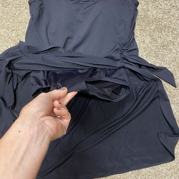 Lands End One Piece Swimsuit Dress Sz 12 Black No Underwire Padded Side Knot - Picture 6 of 16